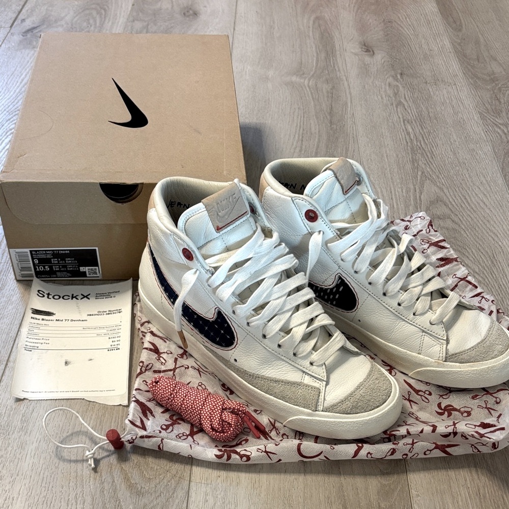 Like New Condition! Nike Blazer Mid 77 Denham Sz 9 original box/dust jacket Rare